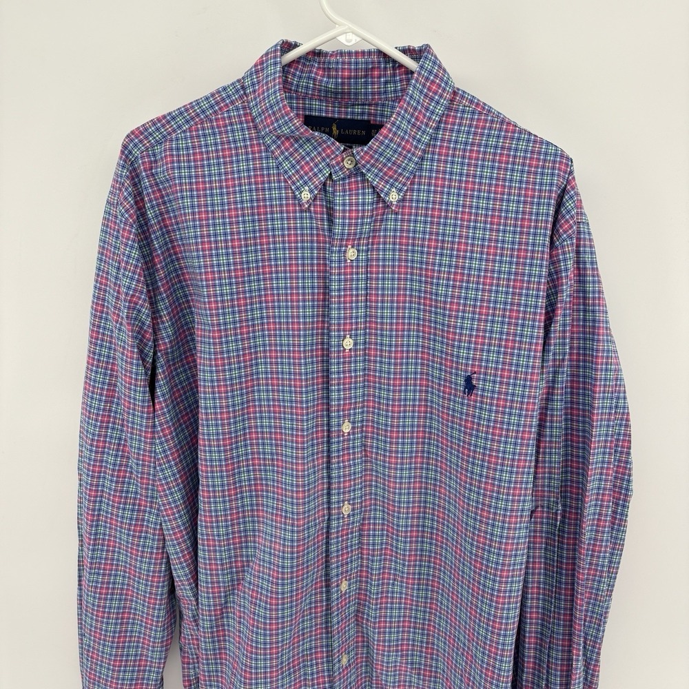 Ralph Lauren Shirt Men XLT Check Plaid Button Down Stretch Preppy Business